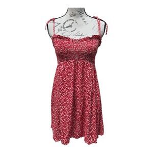 Zara Women's Red Floral Smocked Dress Spaghetti Straps Size Medium‎